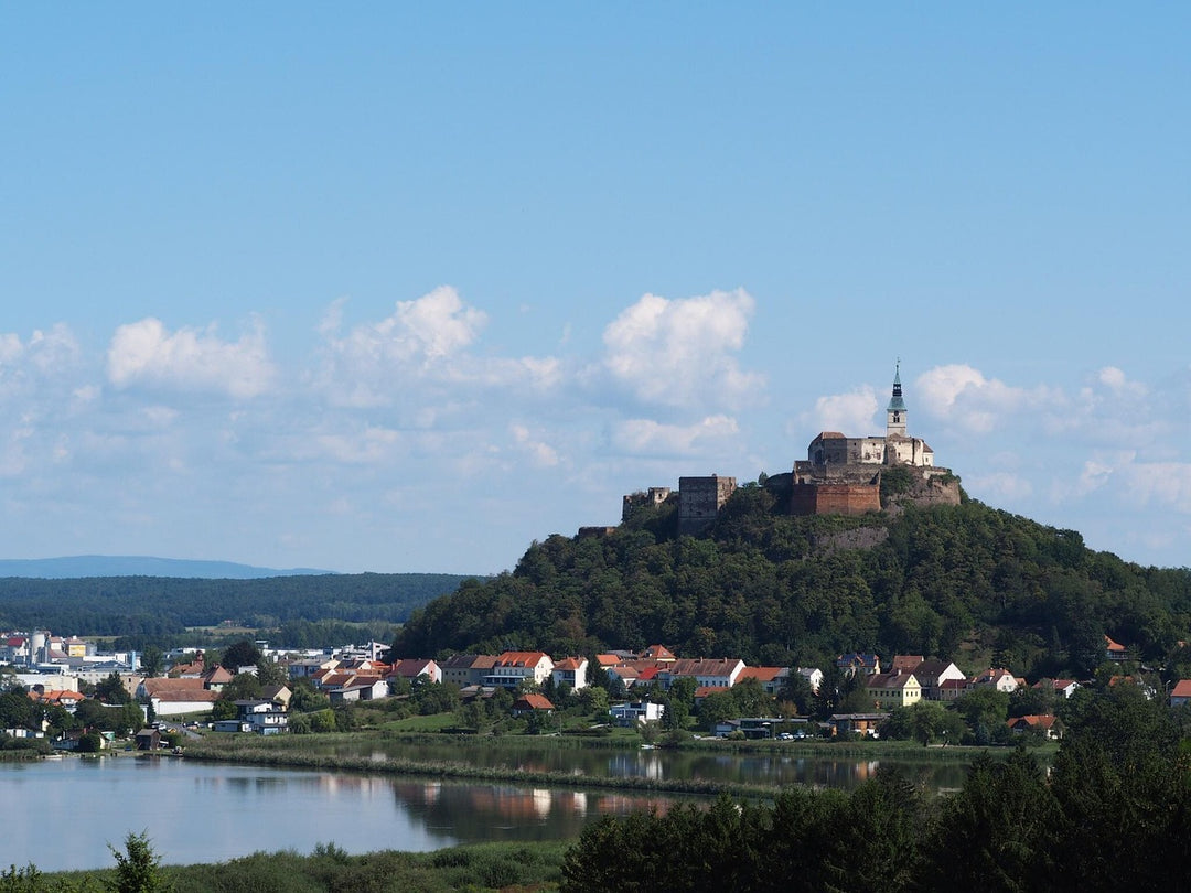 Uitzicht vanaf heuveltop over wijndorp in Burgenland - idyllisch wijnlandschap in Oostenrijk