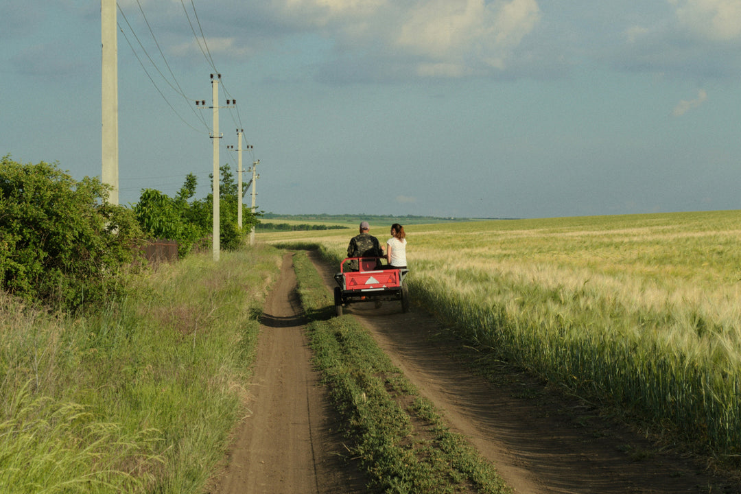 Wijnboer rijdt op kleine tractor langs zijn velden in Ștefan Vodă - ambacht in Moldavische wijnbouw