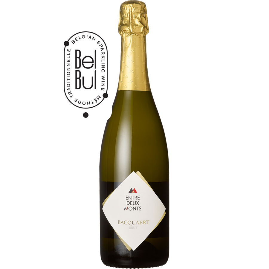 Mousserende wijn – blend van Pinot Noir & Chardonnay van Wijndomein Entre-Deux-Monts uit Heuvelland (België), traditionele methode, fles