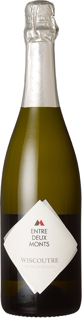 Mousserende wijn – blend van Chardonnay & Auxerrois van Wijndomein Entre-Deux-Monts uit Heuvelland (België), traditionele methode, fles