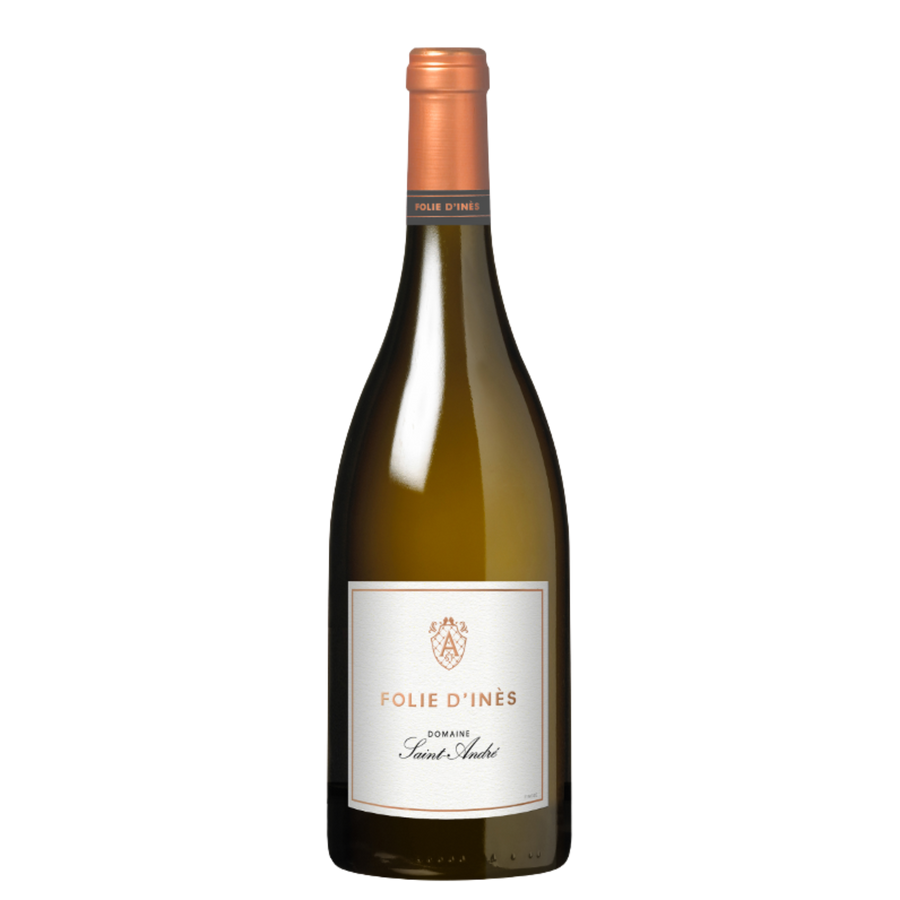 Witte wijn – blend van Viognier, Chardonnay & Roussanne van Domaine Saint André uit Languedoc (Frankrijk), fles