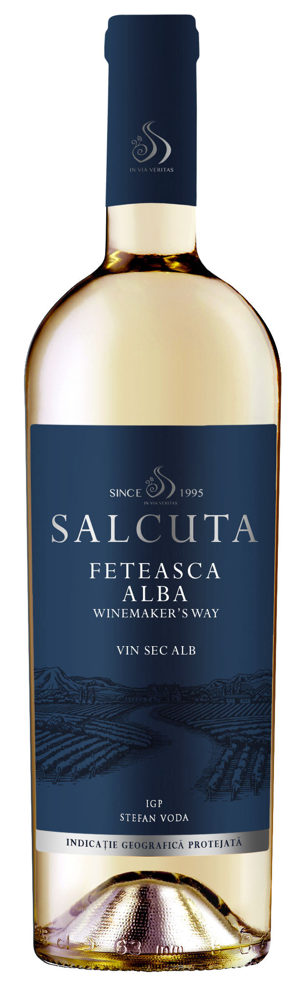 Witte wijn van 100% Fetească Albă-druiven uit Moldavië van wijnhuis Sălcuța – fles wijn uit de regio Ștefan Vodă