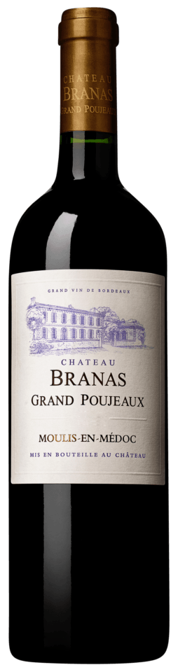 Rode wijn – blend van Merlot, Cabernet Sauvignon & Petit Verdot van Château Branas uit Moulis-en-Médoc, Bordeaux (Frankrijk), fles