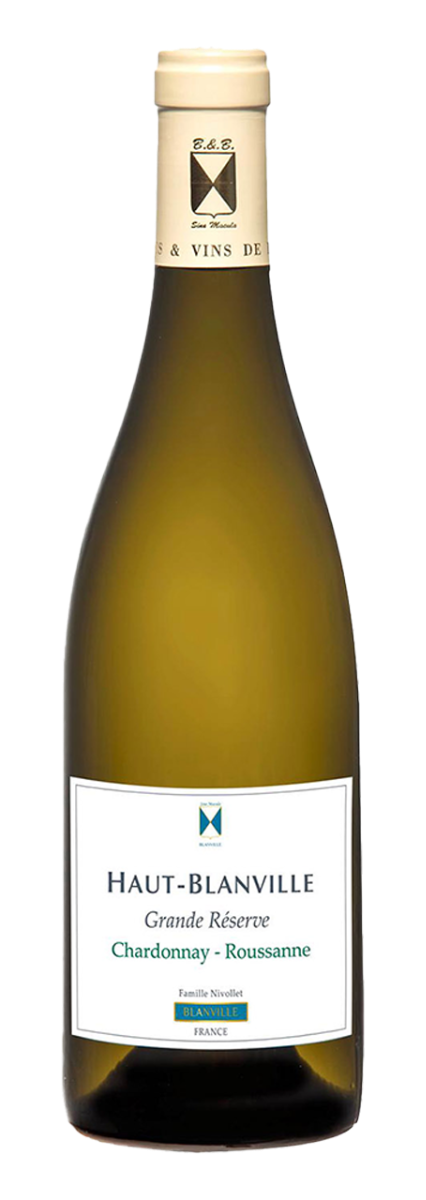 Witte wijn – blend van Grenache Blanc & Roussanne van Château Haut-Blanville uit Languedoc (Frankrijk), fles
