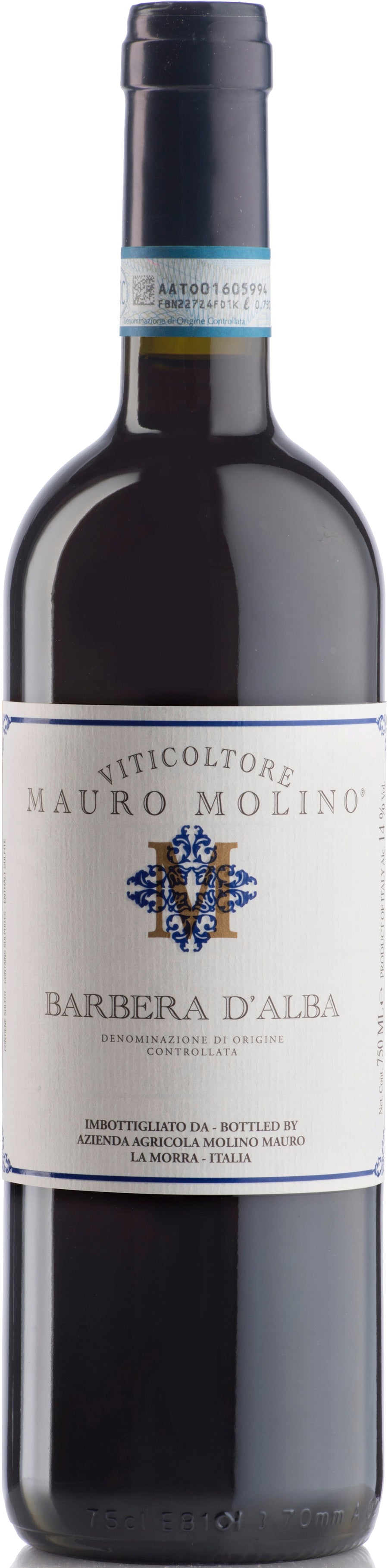 Rode wijn – 100% Barbera van Mauro Molino uit de Alba-regio, Piemonte (Italië), fles