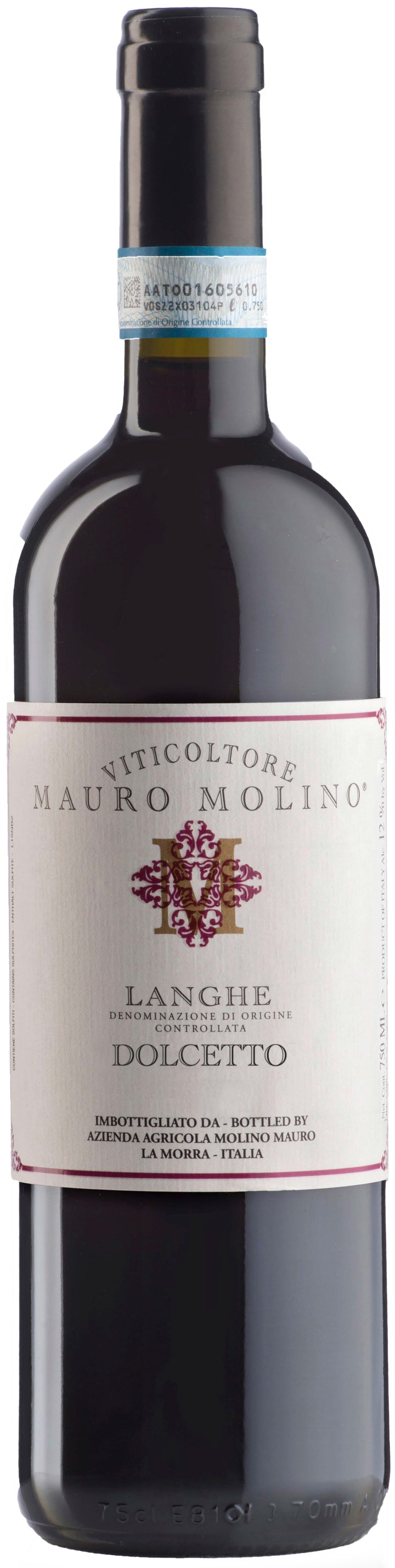 Rode wijn – 100% Dolcetto van Mauro Molino uit de Langhe-regio, Piemonte (Italië), fles