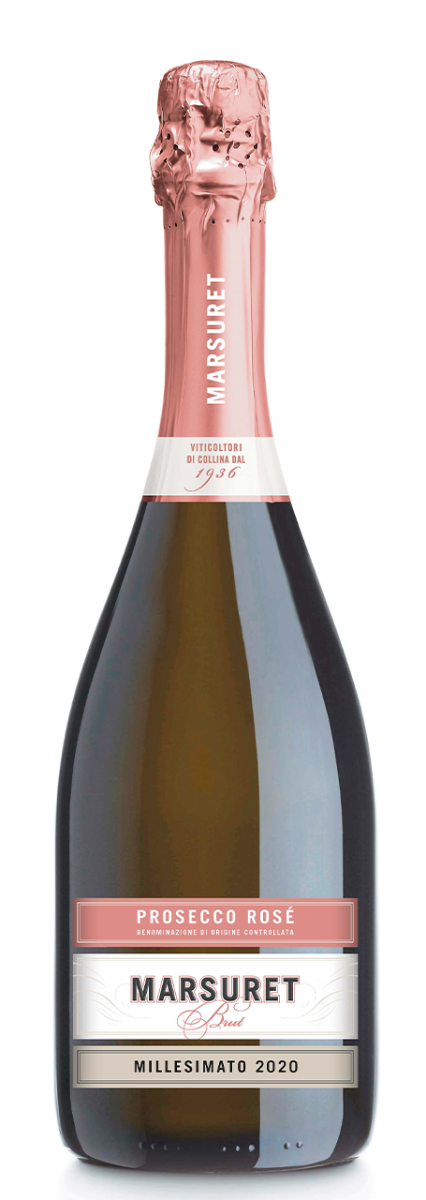Mousserende rosé wijn – blend van Glera & Pinot Nero van Marsuret (Carboncine) uit Valdobbiadene, Veneto (Italië), fles