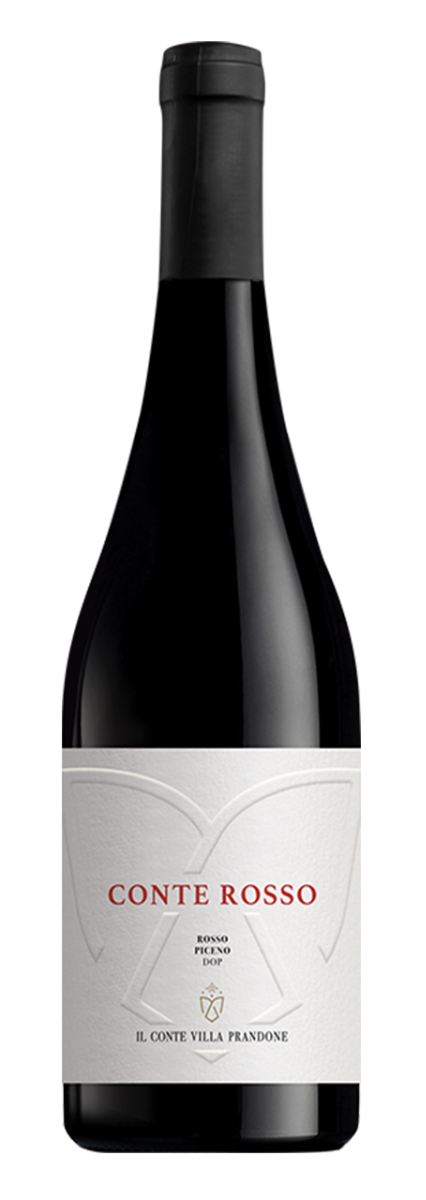 Rode wijn – blend van Montepulciano & Sangiovese van Il Conte Villa Prandone uit de Marche (Italië), fles