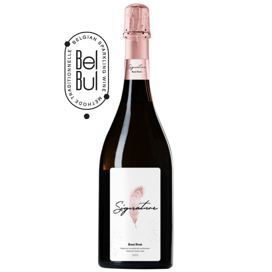 Mousserende rosé wijn – blend van Meunier, Pinot Noir & Auxerrois van Wijndomein Den Nachtegael uit België, fles