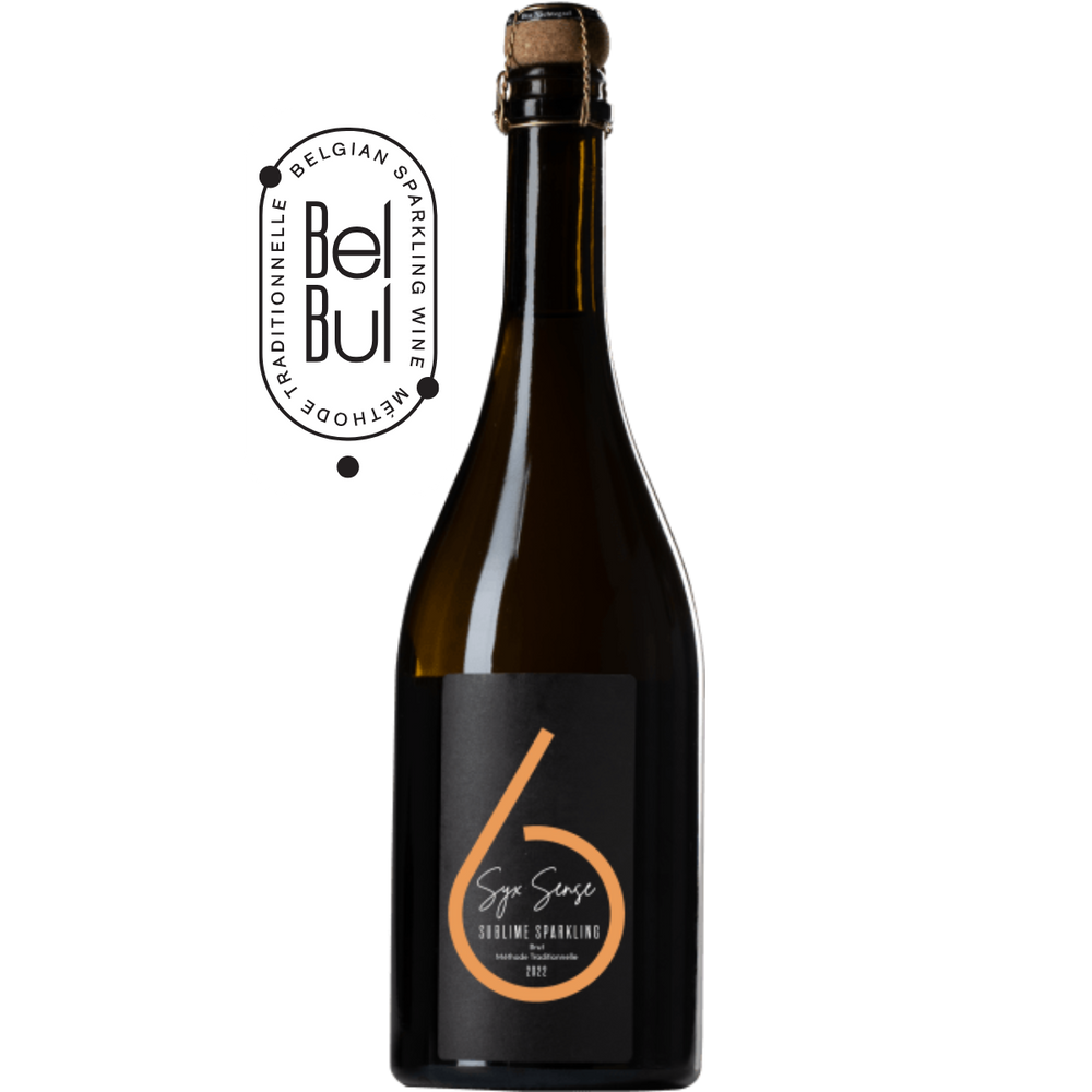 Mousserende wijn – blend van Chardonnay, Pinot Meunier, Pinot Gris, Pinot Blanc, Auxerrois & Pinot Noir van Wijndomein Den Nachtegael uit België, fles